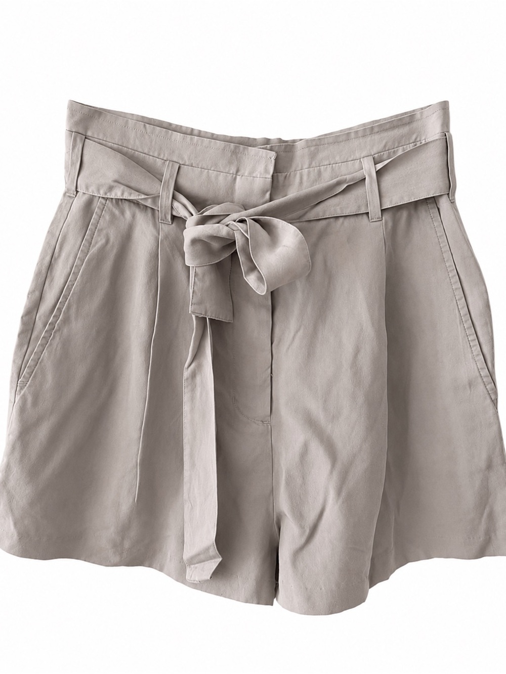 Babaton The Group Aritzia High-Waisted Tie-Waist Shorts in Taupe - Size 4